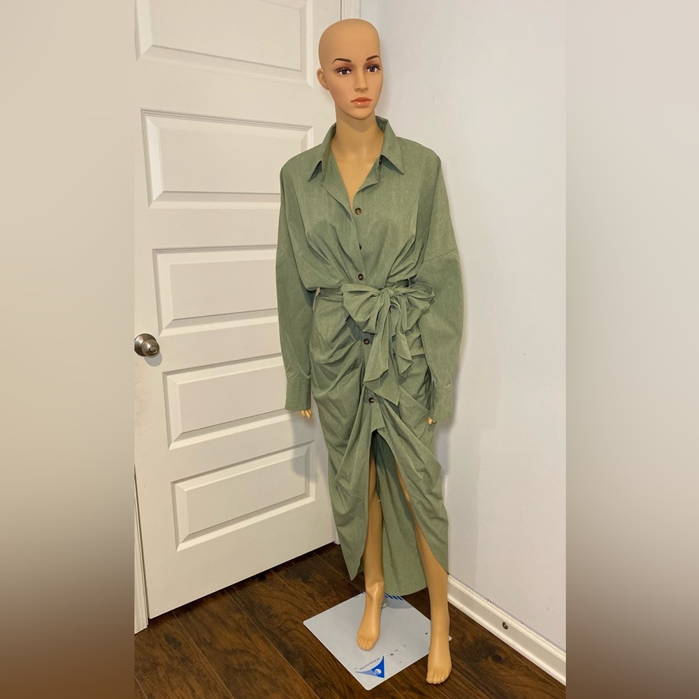 Green Maxi Shirt Dress - Size L - Like New